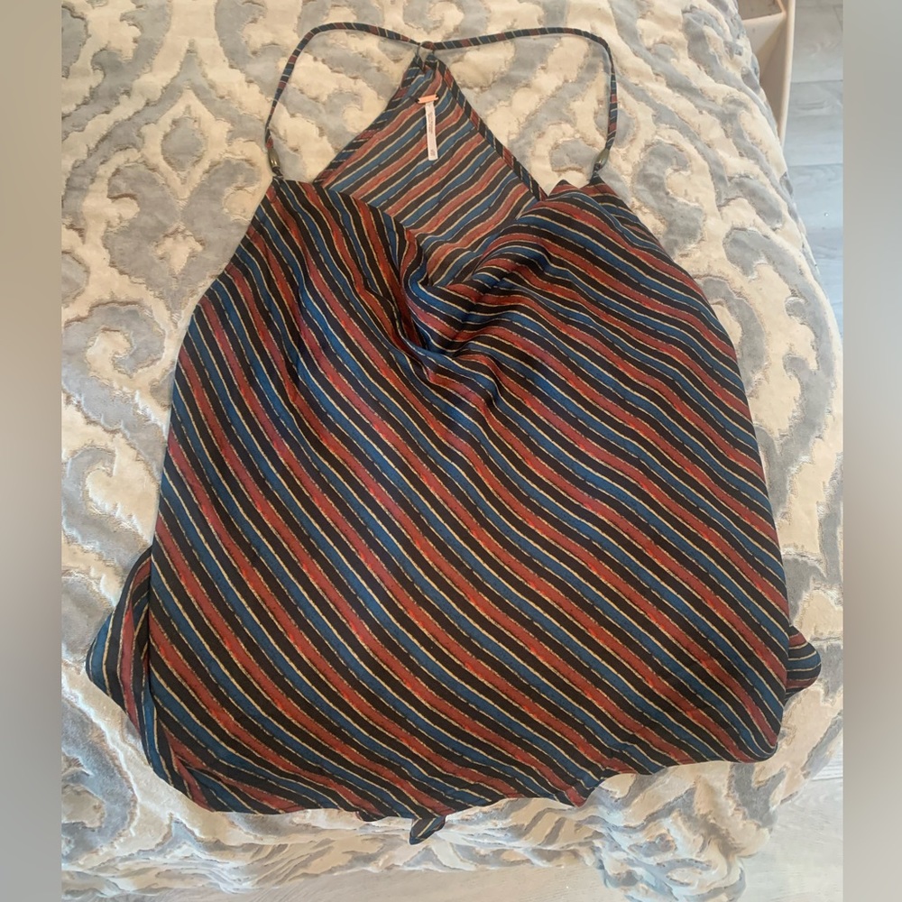 NWOT Free People silk like tank with bronze decorative strap beads